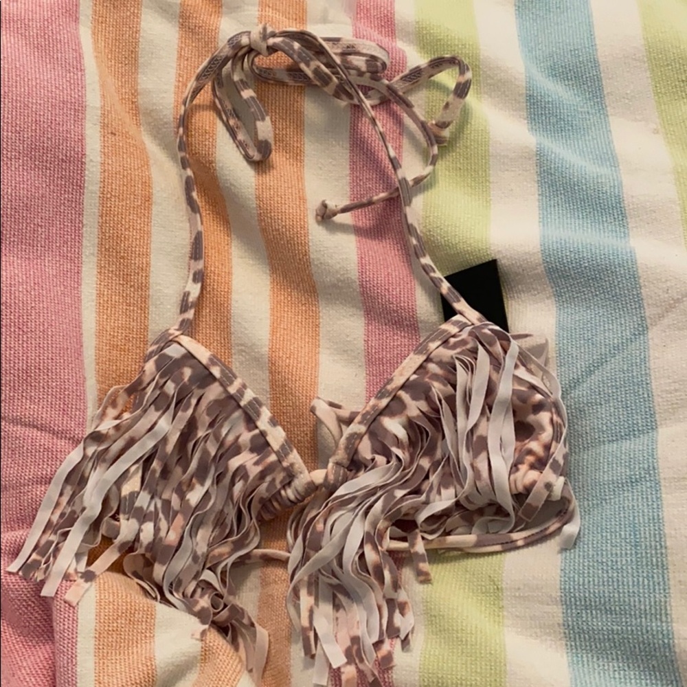 Stone Fox Swim Bikini Top Triangle Leopard XS NEW